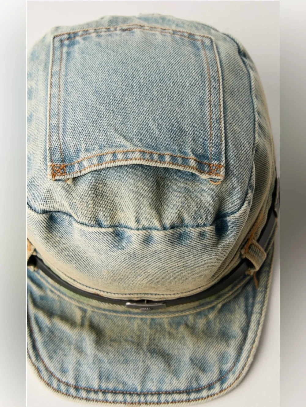NWT Free People Washed Denim Cadet Hat Cotton Light Wash Blue w/updo Cutout - Picture 4 of 8